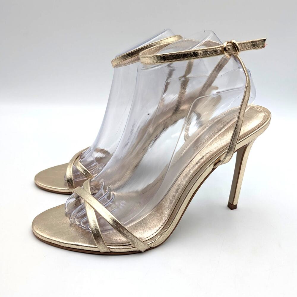 Steve Madden Jypsey Ankle Strap Heel Sandals Women's Gold Leather Sz US9M EU39.5